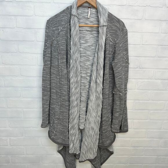 Free People Marled Grey Oversized Asymmetric Long Sleeve Open Cardigan -sz S - Picture 3 of 9